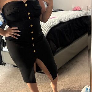Fashion Nova Black Strapless Dress with Gold Buttons